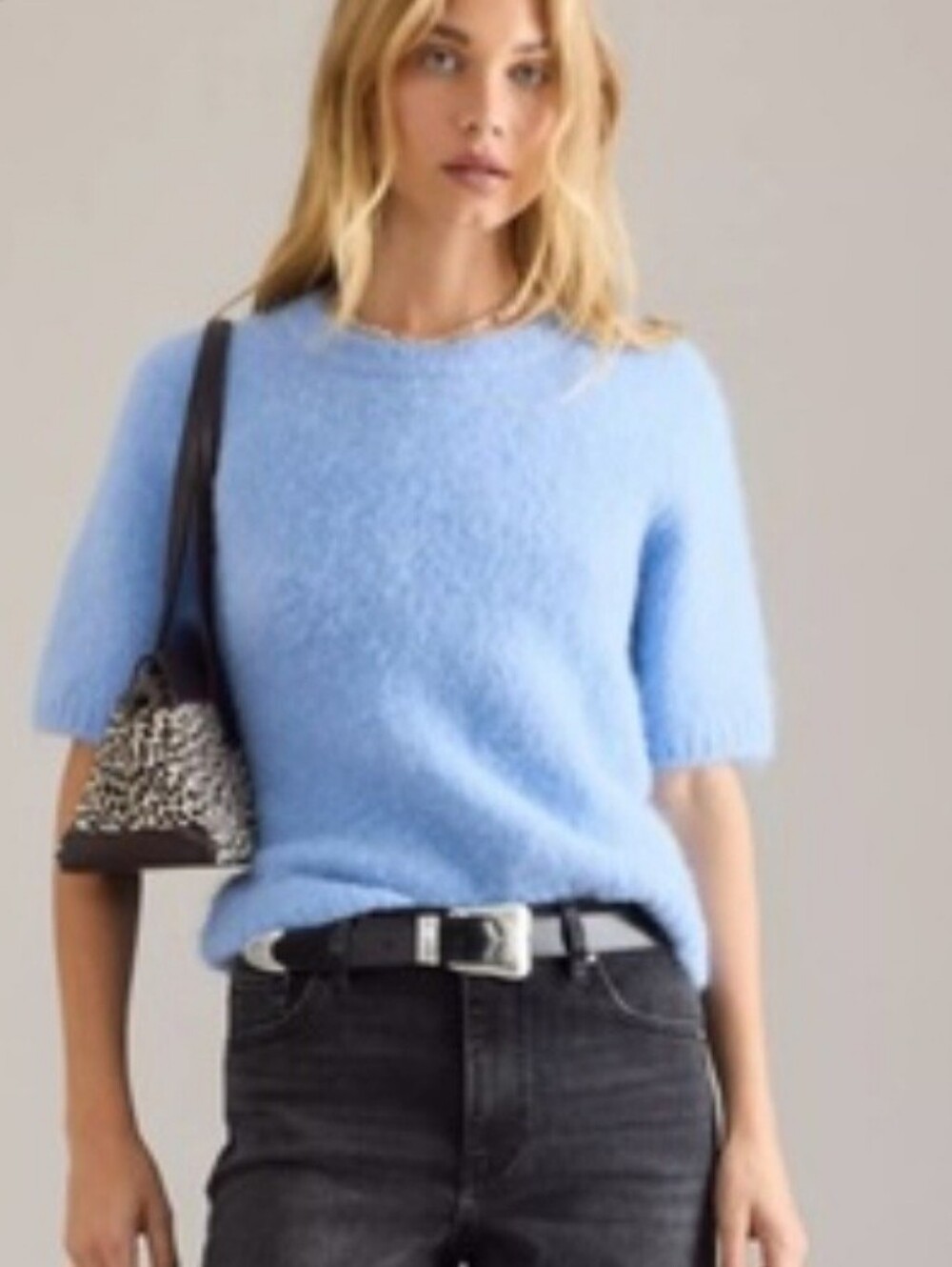 Anthropologie NEW Pilcro Blue Eyelash Short Sleeve Sweater Size 1X